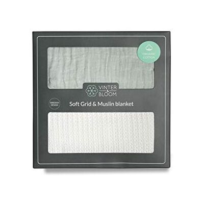 Vinter & Bloom - Soft Grid Muslin EKO 2-pack - Wit/Groen - Bibs Vinter & Bloom - Soft Grid Muslin EKO 2-pack - Wit/Groen - Bibs