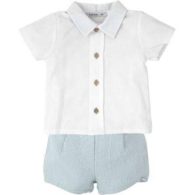 BABIDU Kinderset met wit overhemd met lichtblauwe details en bijpassende shorts, uniseks, baby, Uniek, 3 Maanden BABIDU Kinderset met wit overhemd met lichtblauwe details en bijpassende shorts, uniseks, baby, Uniek, 3 Maanden