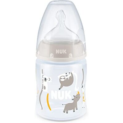 NUK First Choice+ Babyfles, 0-6 maanden, temperatuurregelweergave, 150 ml, anti-koliekventiel, BPA-vrij, drinkspeen van siliconen, safari (neutraal) NUK First Choice+ Babyfles, 0-6 maanden, temperatuurregelweergave, 150 ml, anti-koliekventiel, BPA-vrij, drinkspeen van siliconen, safari (neutraal)