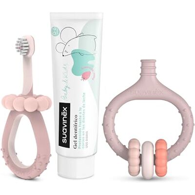 Suavinex , Tandverzorging Starter Set, Inclusief: Tandenborstel voor pasgeborenen + Tandvleesmassageapparaat + Tandpasta voor pasgeborenen, ergonomische handgrepen, dagelijks gebruik, +0 maanden, roze Suavinex , Tandverzorging Starter Set, Inclusief: Tandenborstel voor pasgeborenen + Tandvleesmassageapparaat + Tandpasta voor pasgeborenen, ergonomische handgrepen, dagelijks gebruik, +0 maanden, roze