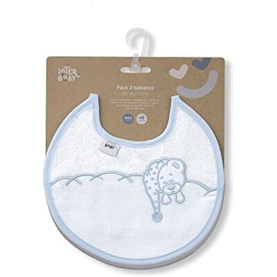 Interbaby 2 stuks ronde slabbetjes slaapbeer in blauw en grijs Interbaby 2 stuks ronde slabbetjes slaapbeer in blauw en grijs