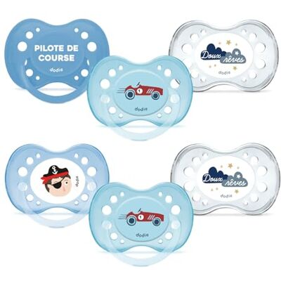 Dodie Set van 6 essentiële anatomische fopspenen dag/nacht + 6 maanden blauw Dodie Set van 6 essentiële anatomische fopspenen dag/nacht + 6 maanden blauw