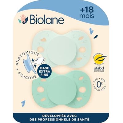 Biolane Anatomische fopspenen- Extra fijne fopspenen- 18 maanden en +- Tweekleurig groen Platte en omkeerbare speen Optimaal comfort- Respect voor de mondontwikkeling- Hernieuwbare materialen Biolane Anatomische fopspenen- Extra fijne fopspenen- 18 maanden en +- Tweekleurig groen Platte en omkeerbare speen Optimaal comfort- Respect voor de mondontwikkeling- Hernieuwbare materialen