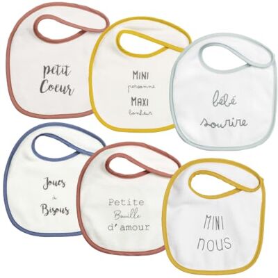 Trois Kilos Sept Set van 6 slabbetjes voor geboorte, zachte woorden, zachte spons, 18 x 21 cm, gemengd, kleurrijke strepen, klittenbandsluiting, vanaf de geboorte Trois Kilos Sept Set van 6 slabbetjes voor geboorte, zachte woorden, zachte spons, 18 x 21 cm, gemengd, kleurrijke strepen, klittenbandsluiting, vanaf de geboorte