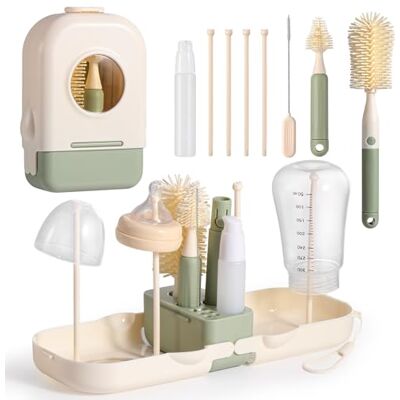 Diboniur 7-in-1 flessenborstel baby met flessenborstel siliconen, tepelborstel, stroborstel, zeepdispenser en droogrek Diboniur 7-in-1 flessenborstel baby met flessenborstel siliconen, tepelborstel, stroborstel, zeepdispenser en droogrek