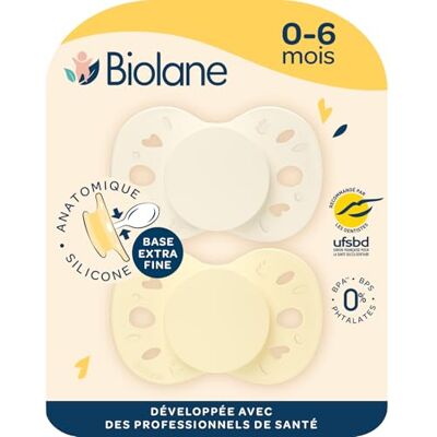 Biolane Anatomische speen Extra dunne fopspenen Van 0 tot 6 maanden- Geel en beige Platte en omkeerbare speen Optimaal comfort Respect voor de mondontwikkeling Veilige en duurzame Biolane Anatomische speen Extra dunne fopspenen Van 0 tot 6 maanden- Geel en beige Platte en omkeerbare speen Optimaal comfort Respect voor de mondontwikkeling Veilige en duurzame