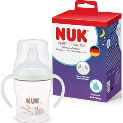 NUK Perfect Match Learner-fles 6+ Maanden 150ml Lekvrije Drinkbeker Peuterfles Antislip Handvatten Gloeit in het Donker Konijn 1 Stuk NUK Perfect Match Learner-fles 6+ Maanden 150ml Lekvrije Drinkbeker Peuterfles Antislip Handvatten Gloeit in het Donker Konijn 1 Stuk