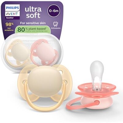 Philips Avent Ultra Soft-fopspenen orthodontisch design, voor baby's van 0-6 maanden, flexibel schildje, symmetrische siliconen speen, BPA-vrij, met sterilisatiedoosje, set van 2, SCF091/38 Philips Avent Ultra Soft-fopspenen orthodontisch design, voor baby's van 0-6 maanden, flexibel schildje, symmetrische siliconen speen, BPA-vrij, met sterilisatiedoosje, set van 2, SCF091/38