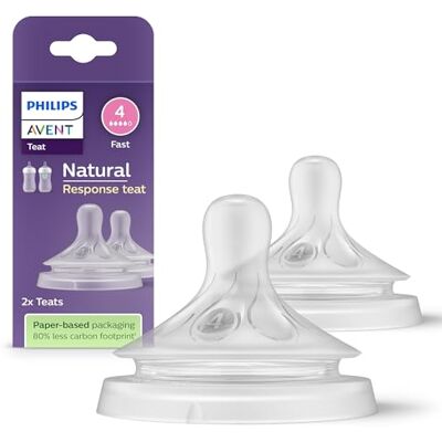 AVENT Philips Natural Response-flesspeen 2 spenen Flow 4 voor babyfles, voor baby's van 3 maanden en ouder, BPA-vrij (model SCY964/02) AVENT Philips Natural Response-flesspeen 2 spenen Flow 4 voor babyfles, voor baby's van 3 maanden en ouder, BPA-vrij (model SCY964/02)