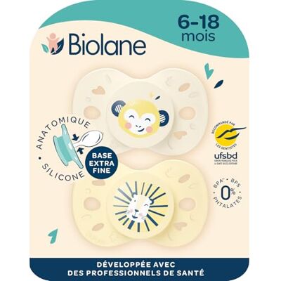 Biolane Anatomische spenen van dieren- Extra fijne fopspenen 6 tot 18 maanden Geel en beige Platte en omkeerbare speen Optimaal comfort Respect voor de mondontwikkeling- Hernieuwbare Biolane Anatomische spenen van dieren- Extra fijne fopspenen 6 tot 18 maanden Geel en beige Platte en omkeerbare speen Optimaal comfort Respect voor de mondontwikkeling- Hernieuwbare