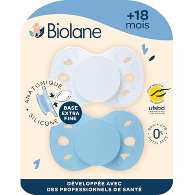Biolane Anatomische speen Extra dunne fopspenen 18+ maanden Tweekleurig blauw Platte en omkeerbare speen Optimaal comfort Respect voor de mondontwikkeling Veilige en duurzame Biolane Anatomische speen Extra dunne fopspenen 18+ maanden Tweekleurig blauw Platte en omkeerbare speen Optimaal comfort Respect voor de mondontwikkeling Veilige en duurzame