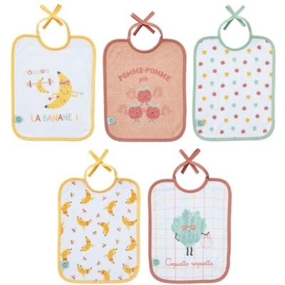 Babycalin Set van 5 slabbetjes geboren smottoy 20 x 25 cm Babycalin Set van 5 slabbetjes geboren smottoy 20 x 25 cm