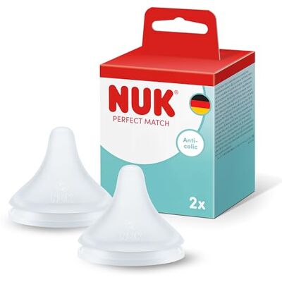 NUK Perfect Match Babyfles Speentjes 3+ Maanden Anti-Koliek Speentjes Siliconen Medium 2 Stuks NUK Perfect Match Babyfles Speentjes 3+ Maanden Anti-Koliek Speentjes Siliconen Medium 2 Stuks