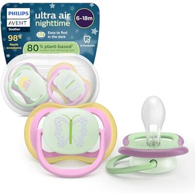 AVENT Philips Ultra Air Nighttime-fopspenen orthodontisch design, voor baby’s van 6-18 maanden, glow-in-the-dark, zachte symmetrische siliconen speen, BPA-vrij, set van 2, SCF376/29 AVENT Philips Ultra Air Nighttime-fopspenen orthodontisch design, voor baby’s van 6-18 maanden, glow-in-the-dark, zachte symmetrische siliconen speen, BPA-vrij, set van 2, SCF376/29