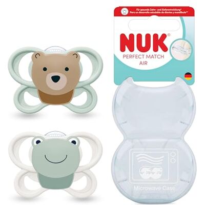 NUK Perfect Match Air-fopspeen 0-6 maanden Orthodontische fopspenen die de luchtstroom bevorderen en speekseluitslag voorkomen 95% babyacceptatie** Beer & kikker 2 stuks NUK Perfect Match Air-fopspeen 0-6 maanden Orthodontische fopspenen die de luchtstroom bevorderen en speekseluitslag voorkomen 95% babyacceptatie** Beer & kikker 2 stuks