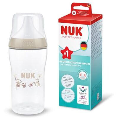 NUK Perfect Match Babyfles 0+ Maanden 260ml Anti-Koliek Voedingsfles PP Temperatuurcontrole Indicator Aap 1 Stuk NUK Perfect Match Babyfles 0+ Maanden 260ml Anti-Koliek Voedingsfles PP Temperatuurcontrole Indicator Aap 1 Stuk