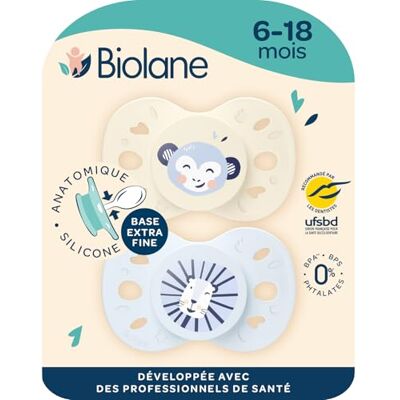 Biolane Anatomische speen van dieren Extra dunne fopspenen 6 tot 18 maanden Blauw/Beige Platte en omkeerbare speen Optimaal comfort Respect voor de mondontwikkeling Veilige en duurzame Biolane Anatomische speen van dieren Extra dunne fopspenen 6 tot 18 maanden Blauw/Beige Platte en omkeerbare speen Optimaal comfort Respect voor de mondontwikkeling Veilige en duurzame