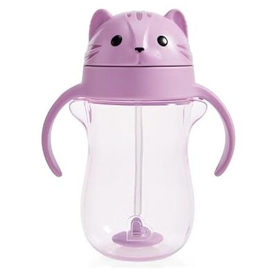 Munchkin Lekvrije Any Angle oefenbeker met verzwaarde rietje, overgangsdrinkbeker voor peuters en baby's, click-lock-technologie, babygeleide borstvoeding (BLW) 296 ml kat Munchkin Lekvrije Any Angle oefenbeker met verzwaarde rietje, overgangsdrinkbeker voor peuters en baby's, click-lock-technologie, babygeleide borstvoeding (BLW) 296 ml kat