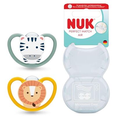 NUK Perfect Match Air-fopspeen 6-18 maanden Orthodontische fopspenen die de luchtstroom bevorderen en speekseluitslag voorkomen 95% babyacceptatie** Leeuw & zebra 2 stuks NUK Perfect Match Air-fopspeen 6-18 maanden Orthodontische fopspenen die de luchtstroom bevorderen en speekseluitslag voorkomen 95% babyacceptatie** Leeuw & zebra 2 stuks