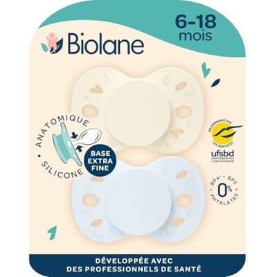 Biolane Anatomische speen Extra dunne fopspenen Van 6 tot 18 maanden Blauw en beige Platte en omkeerbare speen Optimaal comfort Respect voor de mondontwikkeling Veilige en duurzame Biolane Anatomische speen Extra dunne fopspenen Van 6 tot 18 maanden Blauw en beige Platte en omkeerbare speen Optimaal comfort Respect voor de mondontwikkeling Veilige en duurzame
