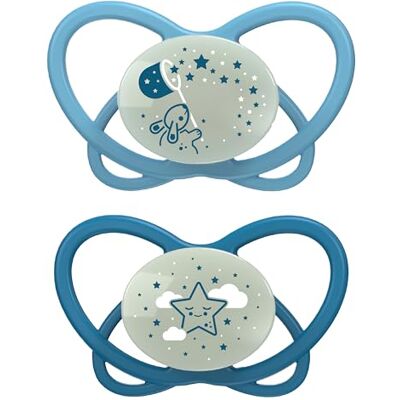 nip Butterfly Night 0-6 maanden 2-pack Stijlvriendelijke, tandvriendelijke babyfopspeen met lichtknop incl. fopspeenbox. Duurzame fopspeen met zachte siliconen zuiger, lichtblauw/blauw nip Butterfly Night 0-6 maanden 2-pack Stijlvriendelijke, tandvriendelijke babyfopspeen met lichtknop incl. fopspeenbox. Duurzame fopspeen met zachte siliconen zuiger, lichtblauw/blauw