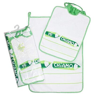 Bubabù Kleuterschool set voor school, materna, borduren, 3-delig, gemaakt in Italië, appelgroen Bubabù Kleuterschool set voor school, materna, borduren, 3-delig, gemaakt in Italië, appelgroen