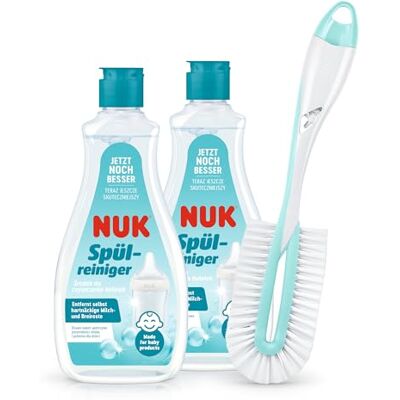 NUK Babyflessenreiniger & flessenborstel, 2 x flessenreiniger, 1 x borstel twist voor fles en zuiger, 500 ml, ideaal voor het reinigen van babyflessen, zuigers en accessoires, geurvrije reiniger NUK Babyflessenreiniger & flessenborstel, 2 x flessenreiniger, 1 x borstel twist voor fles en zuiger, 500 ml, ideaal voor het reinigen van babyflessen, zuigers en accessoires, geurvrije reiniger