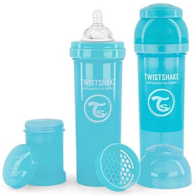 Twistshake 2x Antikoliek Babyflesjes Met Melkpoederreservoir En Mixer 330ml Snelstromende Siliconen Speen BPA-Vrije Babymelkfles 4+ Maanden Blauw Twistshake 2x Antikoliek Babyflesjes Met Melkpoederreservoir En Mixer 330ml Snelstromende Siliconen Speen BPA-Vrije Babymelkfles 4+ Maanden Blauw