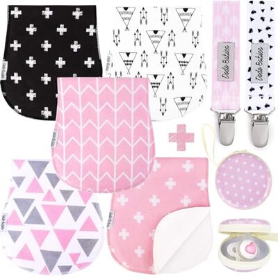 Dodo Babies Baby spuugdoeken 5 stuks, 2 fopspeenclips + fopspeenkoffer, premium kwaliteit voor meisjes, zacht en absorberend, uitstekend cadeau voor babyborrel/registratiegeschenk Dodo Babies Baby spuugdoeken 5 stuks, 2 fopspeenclips + fopspeenkoffer, premium kwaliteit voor meisjes, zacht en absorberend, uitstekend cadeau voor babyborrel/registratiegeschenk