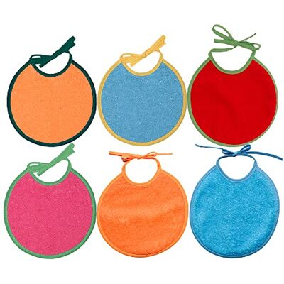Ti TIN verpakking van 6 badstoffen babyslabbetjes, 19 x 19 cm slabbetjes voor baby's van 0 tot 6 maanden, sluiting met bandjes, extra zacht katoen, kleuren: groen, blauw, oranje, roze Ti TIN verpakking van 6 badstoffen babyslabbetjes, 19 x 19 cm slabbetjes voor baby's van 0 tot 6 maanden, sluiting met bandjes, extra zacht katoen, kleuren: groen, blauw, oranje, roze