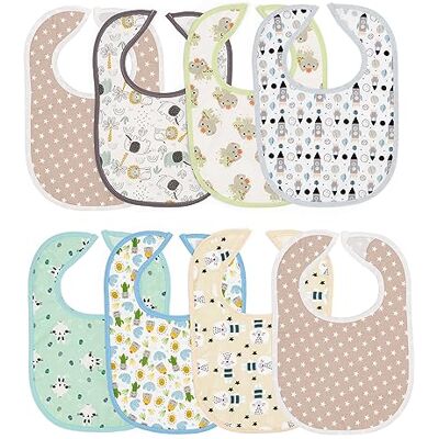 Ti TIN slabbetjes, bedrukt, waterdicht, 19 x 27 cm, 73% katoen, 27% polyester, slabbetjes voor baby's van 0 tot 8 maanden, met klittenbandsluiting, met voering, meerkleurig, 100 g/m² Ti TIN slabbetjes, bedrukt, waterdicht, 19 x 27 cm, 73% katoen, 27% polyester, slabbetjes voor baby's van 0 tot 8 maanden, met klittenbandsluiting, met voering, meerkleurig, 100 g/m²