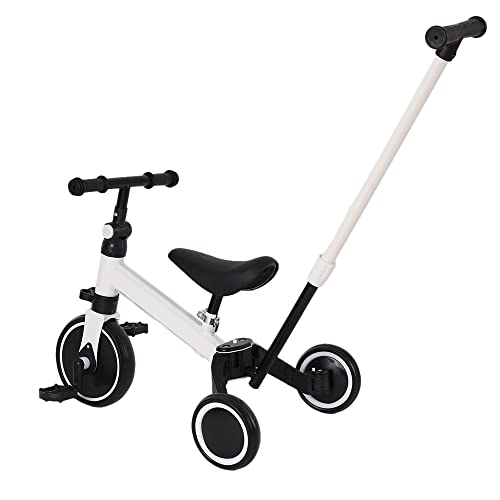 THINFAR 3-in-1 driewieler voor kinderen, driewieler met putter, vergroot lichaam, driewieler, opvouwbaar, voor kinderen, driewieler voor baby's van 1-4 jaar, fiets (wit, met schuifstang)