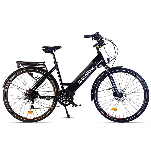 URBANBIKER SIDNEY Elektrische Stadsfiets heren & dames E bike, 504Wh lithium accu 36v, 250W, 40 Nm, bereik tot 90 km (ZWART, 26")