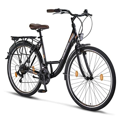 Chillaxx Bike Strada, hoogwaardige stadsfiets in 26 en 28 inch: een fiets voor meisjes, jongens, dames en heren, met 21 versnellingen, Nederlandse fiets, stadsfiets (28 inch, zwart, V-rem)