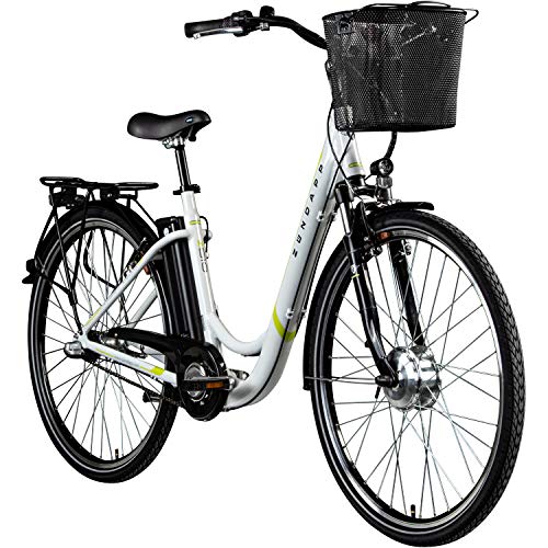 Zündapp elektrische damesfiets Z510, 700c, e-bike, Pedelec, stadsfiets, 28 inch fiets (wit/groen, 48 cm)