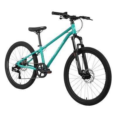 FabricBike Terra Mountainbike, aluminium, 61 cm (24 inch), voor 8 tot 11 jaar, mountainbike, schijfrem, 7 versnellingen, voorwielophanging, blauwgroen FabricBike Terra Mountainbike, aluminium, 61 cm (24 inch), voor 8 tot 11 jaar, mountainbike, schijfrem, 7 versnellingen, voorwielophanging, blauwgroen