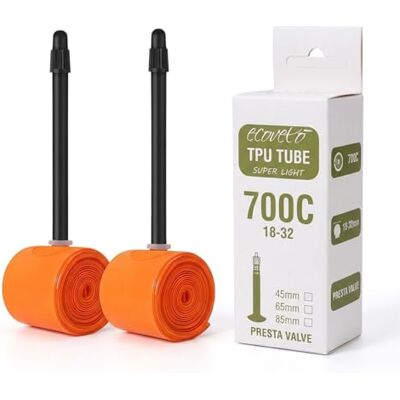 ECOVELO Binnenbanden 700C x 18-32 van TPU oranje voor racefiets 40 g, lang Presta-ventiel (45 65 85 mm) racefiets, road racing, gravel, trekking, ultralicht (2 luchtkamers, 85 mm) ECOVELO Binnenbanden 700C x 18-32 van TPU oranje voor racefiets 40 g, lang Presta-ventiel (45 65 85 mm) racefiets, road racing, gravel, trekking, ultralicht (2 luchtkamers, 85 mm)