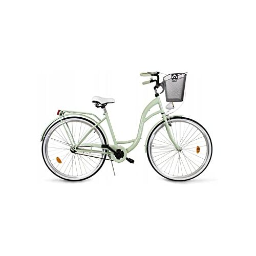 Generic BDW 26 inch dames meisjes city trekking fiets dames fiets stadsfiets damesfiets stadsfiets trekkingfiets 1 versnelling mand KOSTELNOS (pistache)