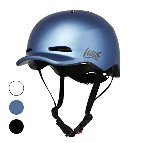 Westt Urban Bike Helm I Mannen & vrouwen & kinderen fietshelm I fietshelm met licht I ademende fietshelm I City Bike Helm I BMX Helm I E-Bike Helm I Skater Helm l Een maat l Blauw