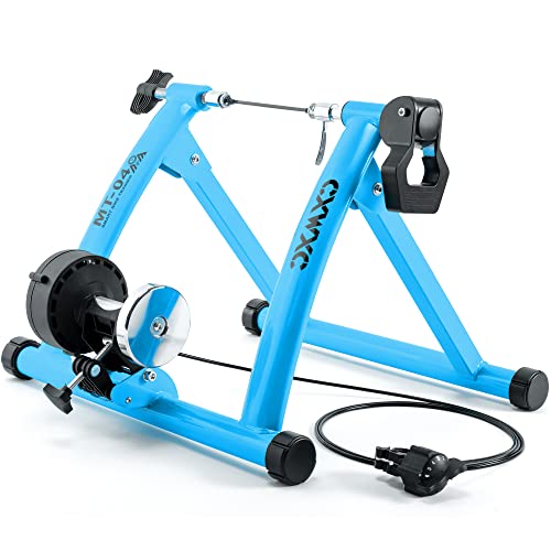 CXWXC Roltrainer voor fiets, inklapbaar, stalen fietstrainer met snelspanner, voorwielonderlegger, wieltrainer voor 26-29 inch fietstraining, fietsen, thuis en binnen (26-29, blauw)