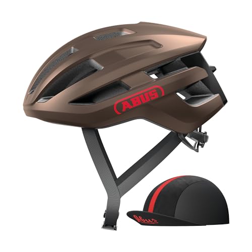 ABUS PowerDome ACE racefietshelm met  Race Cap lichte fietshelm met slim ventilatiesysteem Made in Italy voor mannen en vrouwen bruin, maat L