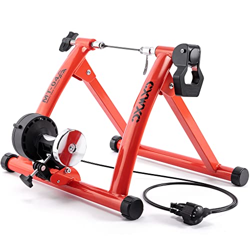 CXWXC Fietstrainer, inklapbare stalen fietstrainer met snelspanner, voorwielonderlegger, wieltrainer voor 26-29 inch fietstraining, fietsen, thuis, binnen (26-29, rood)