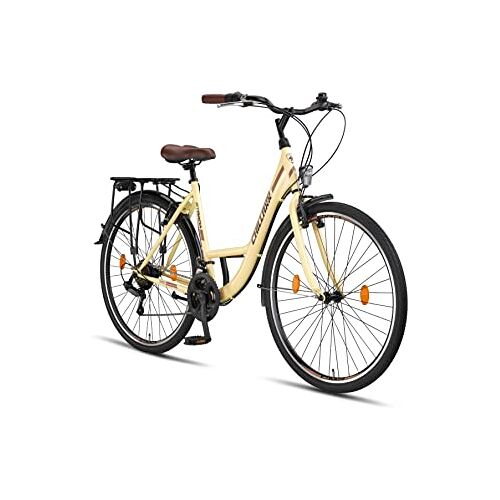 Chillaxx Bike Strada, hoogwaardige stadsfiets in 26 en 28 inch: een fiets voor meisjes, jongens, dames en heren, met 21 versnellingen, Nederlandse fiets, stadsfiets (28 inch, beige, V-rem)