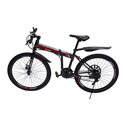 CCAUUB 26 inch Folding City Bike fiets, 21 speed opvouwbare fiets voor volwassenen, campingfiets, in hoogte verstelbare opvouwbare fiets, met spatbord, mountainbike voor wegen, bergen, racen, zwart en rood