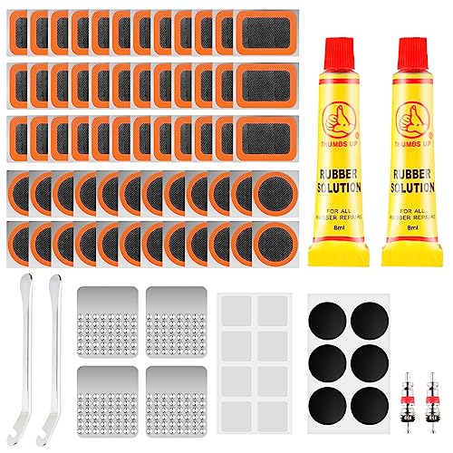 Bohoray 120 stuks fietsreparatieset, fietsbanden, reparatieset met 14 zelfklevende patches voor fietsers, motorfietsen, terreinvoertuigen (120-delige set)