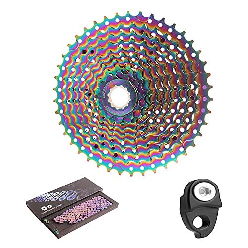 NCBH Fietscassette, Fietscassette, 10 Speed Cassette 11-42 T MTB Cassette 10 Speed voor Mountainbike MTB Fiets,Colorful,B (with chain)