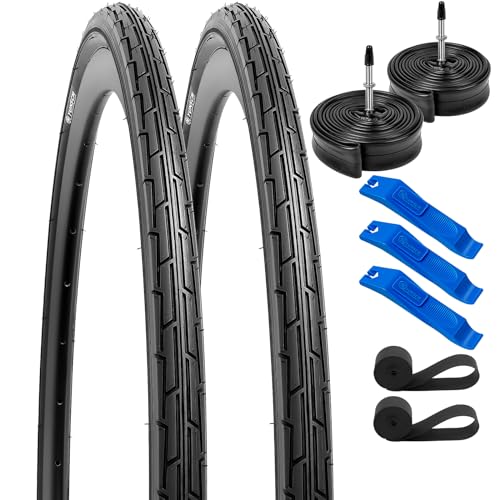 YunSCM 2-pack 28 inch fietsbanden 28 x 1,40 700 x 35C mantel 37-622 en 2 stuks 700C binnenband 700x35/43C FV48mm Valve compatibel racefietsbanden 35-622 700 x 35C en fiets 28 inch banden binnenband