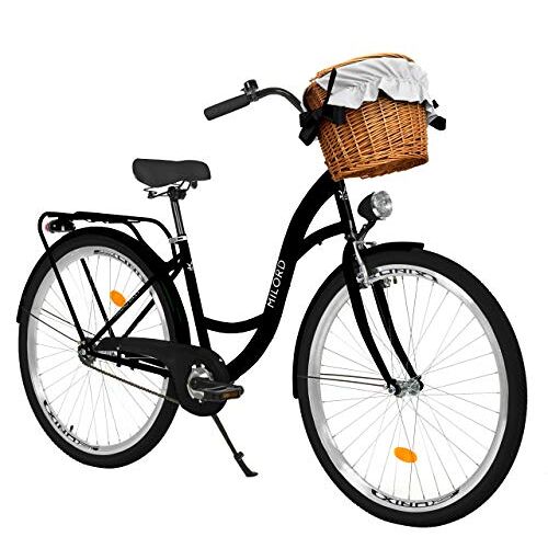 Milord Bikes Milord. 28 inch 1 versnelling, zwart, comfortabele fiets met mand en rugdrager, Nederlandse fiets, damesfiets, stadsfiets, stadsfiets, retro, vintage