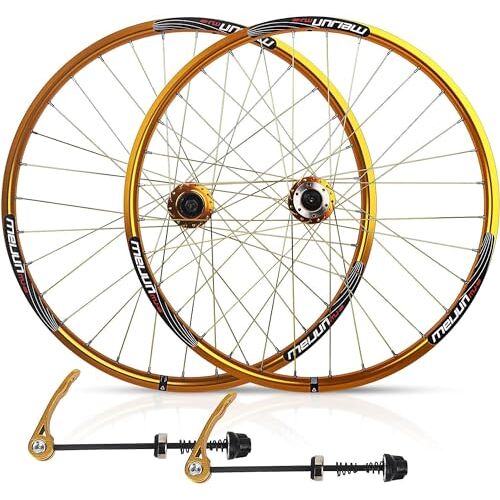 HAENJA Fietswielen 26 Inch Fietsvelgen Schijfremmen Dubbelwandige Velgen Box Hubs Kogellagers 7 8 9 10 Speed Wielstellen (Color : Gold)