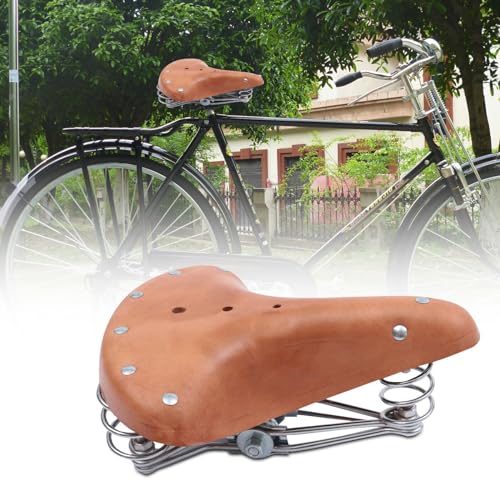 YNAADYH Rundleer fietszadel bruin, fietszadel bruin retro fiets leren zadel echt leren zadel fietszadel fiets leren zadel echt leer Hollandse fiets zadel zadel 3 veren fietszadel Bicycle Saddle